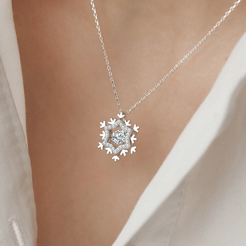 925 Sterling Silver Adjustable Snowflake Pendant Necklace with Radiant Zirconia