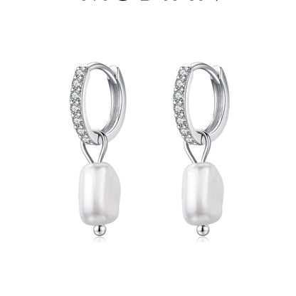 925 Sterling Silver Irregular Baroque Pearl Hoop Earrings