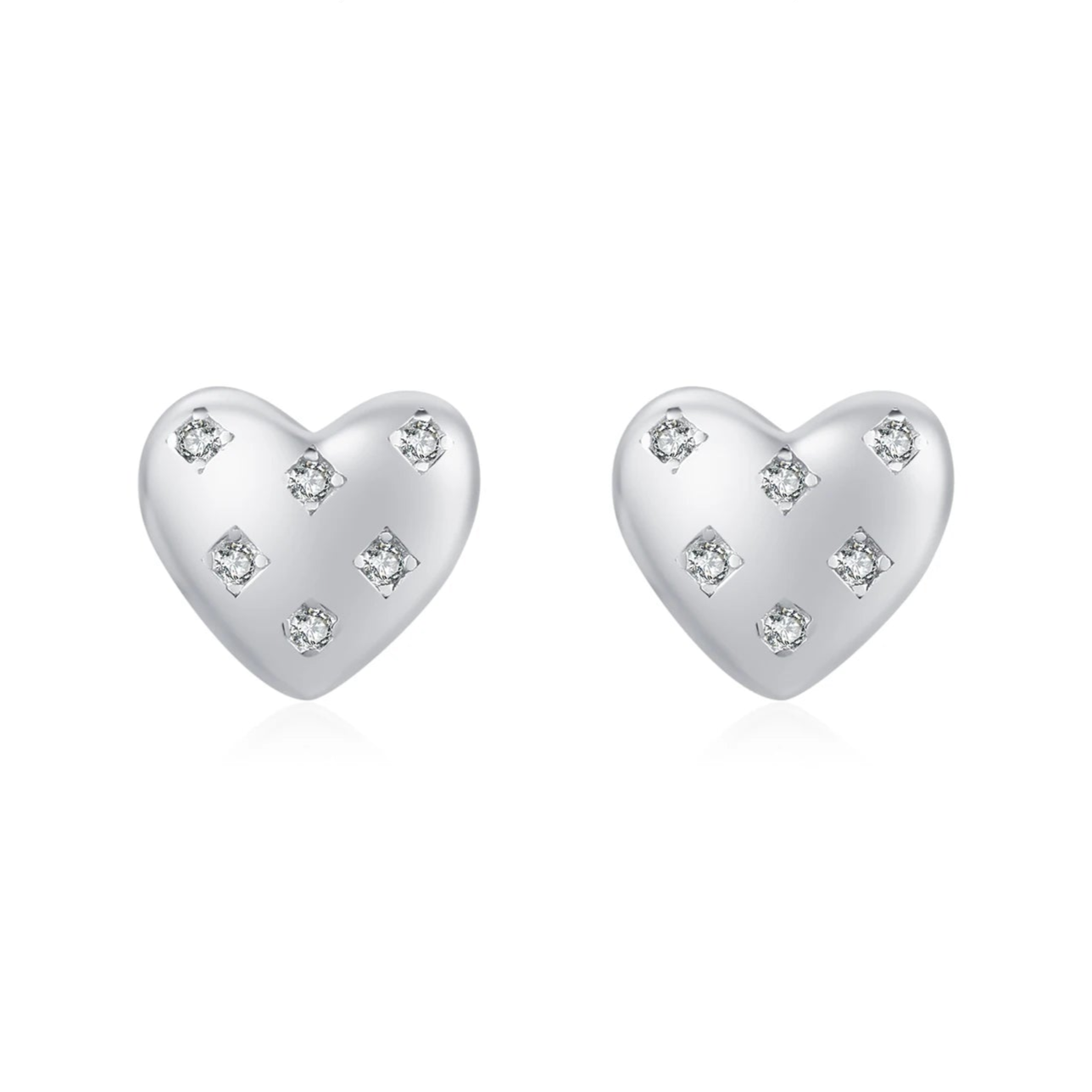 925 Sterling Silver Sparkling Hearts Stud Earrings