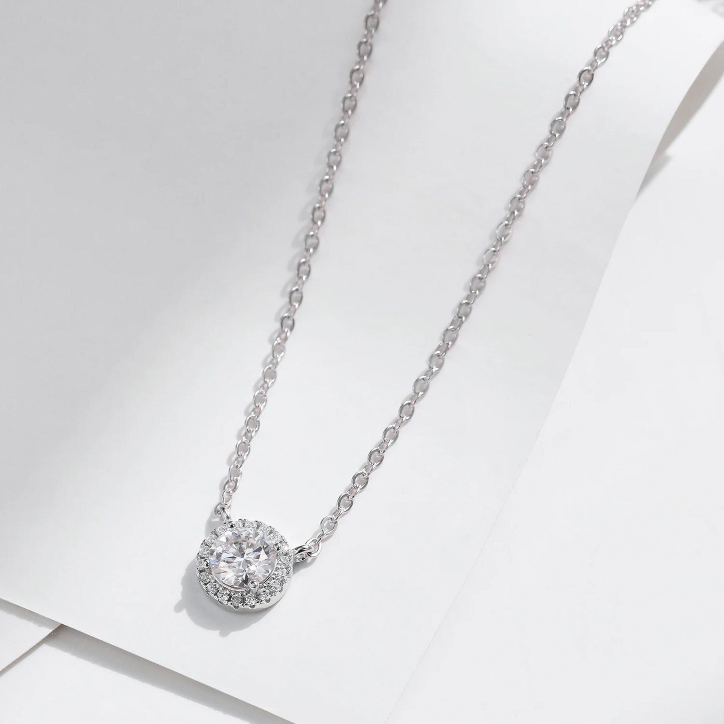 Classic Necklace with 0.8 Carat Moissanite Pendant in Sterling Silver