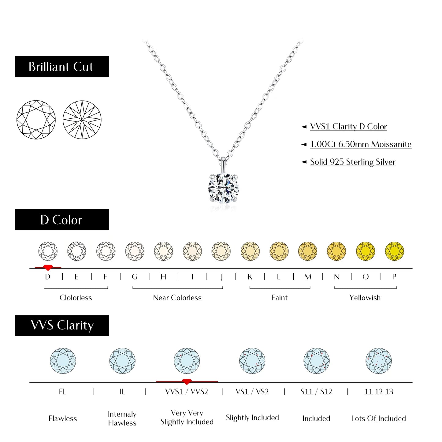 Diamond Pendant Necklace for Women in 925 Sterling Silver