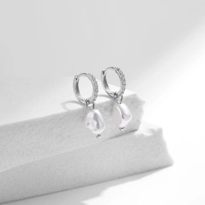 925 Sterling Silver Irregular Baroque Pearl Hoop Earrings