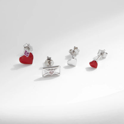 Beautiful and delicate earrings in 925 sterling silver with red heart and mirror