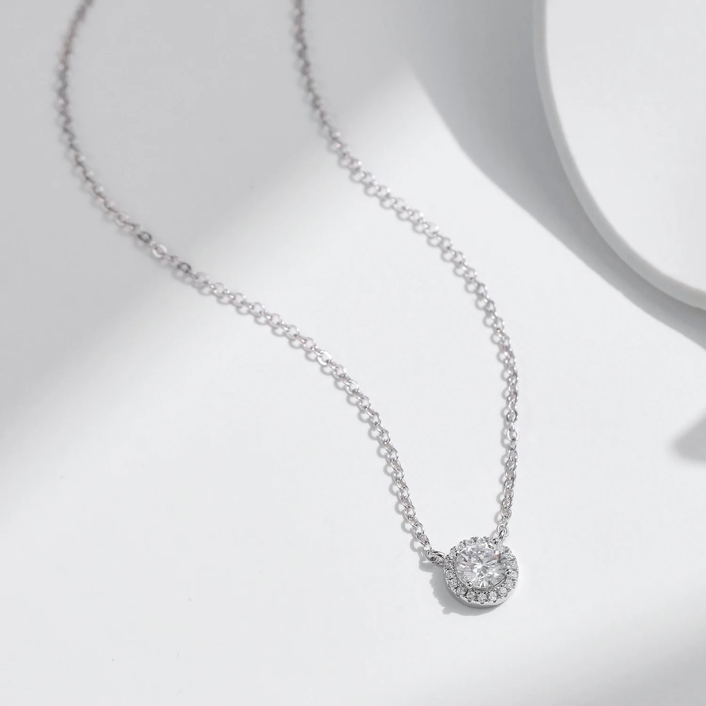 Classic Necklace with 0.8 Carat Moissanite Pendant in Sterling Silver