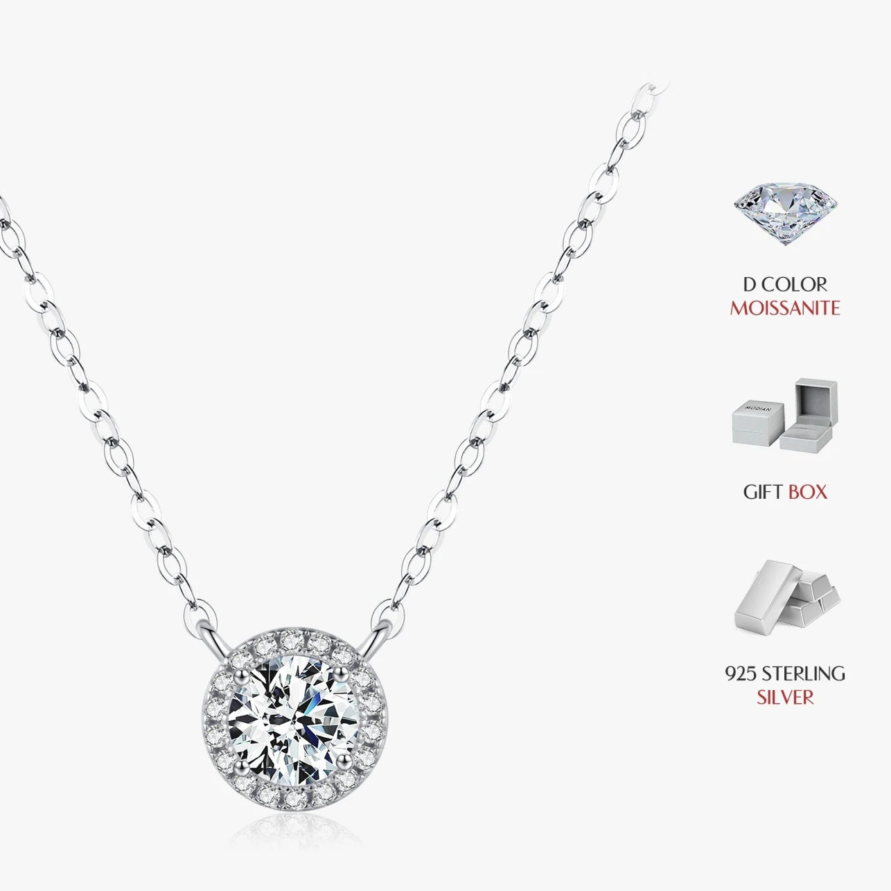 Classic Necklace with 0.8 Carat Moissanite Pendant in Sterling Silver