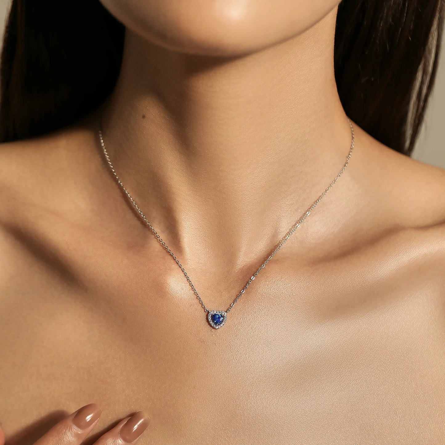 925 sterling silver necklace with delicate dark blue opals and earrings and ring