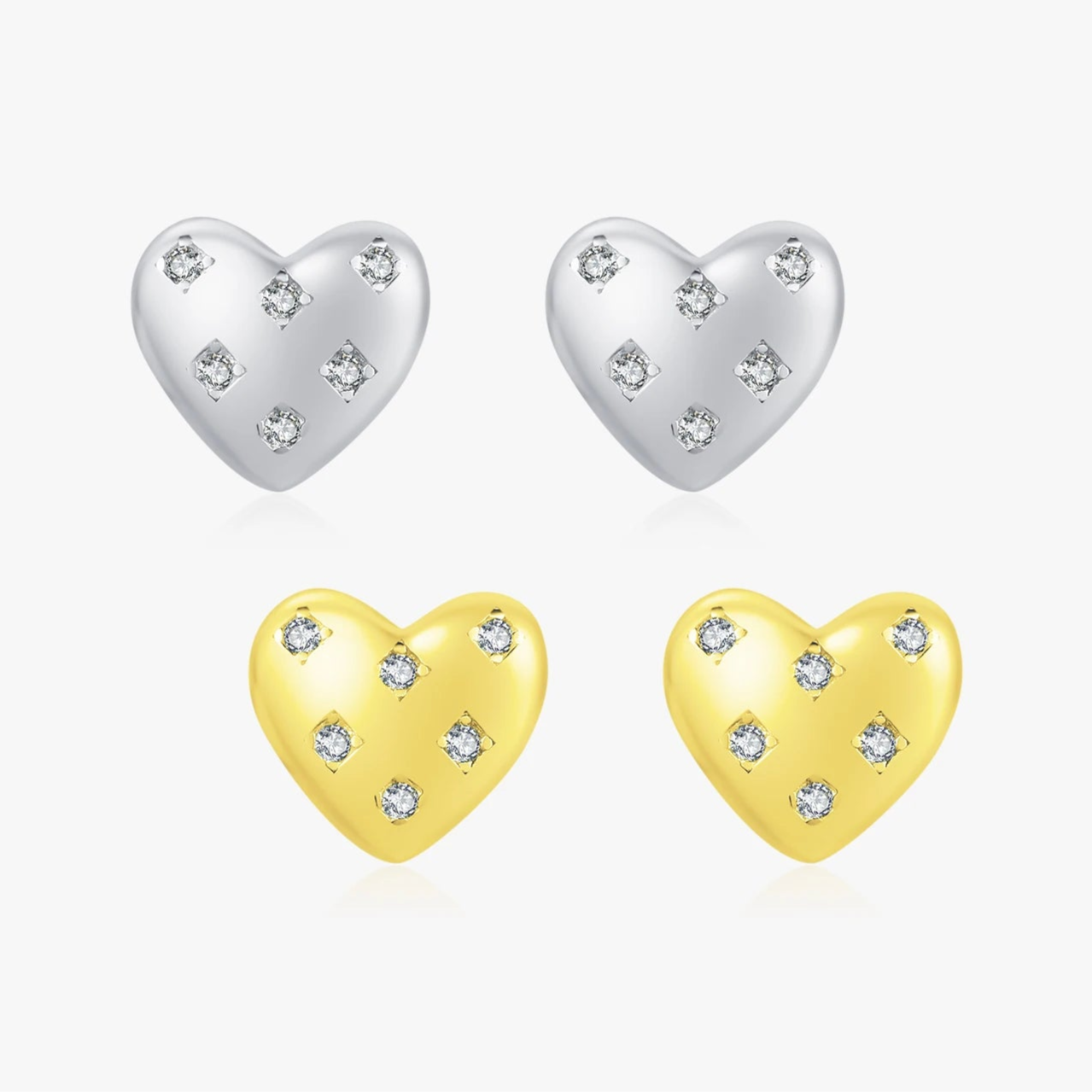 925 Sterling Silver Sparkling Hearts Stud Earrings