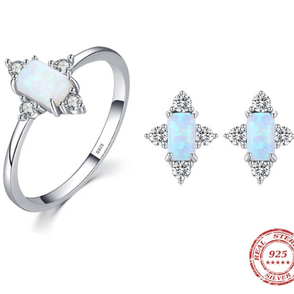 Authentic 925 Sterling Silver Natural Opal Jewelry Sets, Rings and Earrings