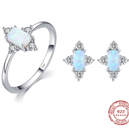 Authentic 925 Sterling Silver Natural Opal Jewelry Sets, Rings and Earrings