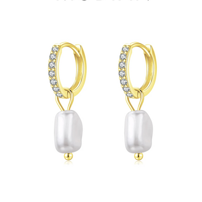 925 Sterling Silver Irregular Baroque Pearl Hoop Earrings